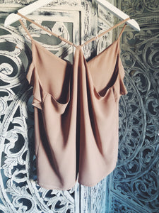 BUTTON DOWN RUFFLE TOP - NUDE